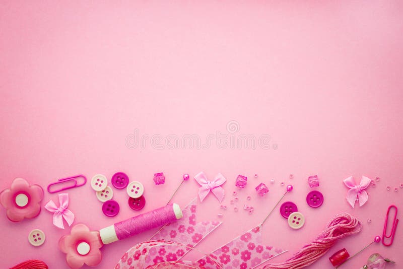 Sewing Tool or Craft Tool on a Pink Background , Top View or Ov Stock