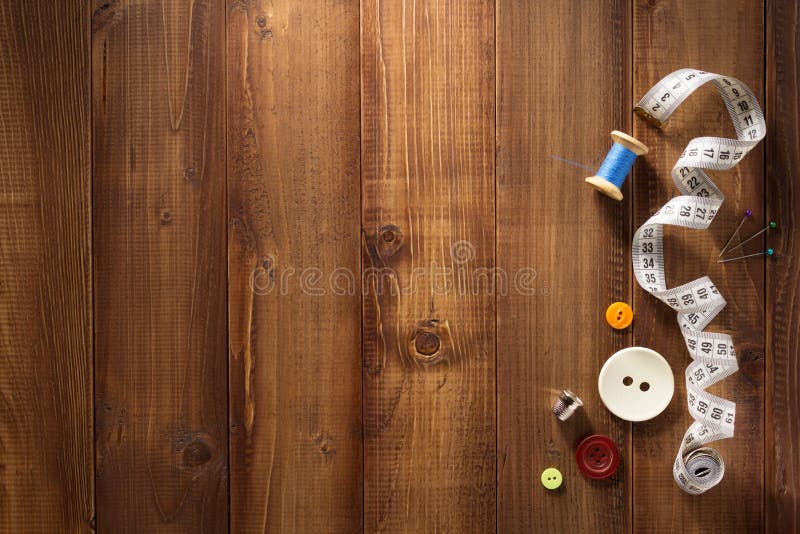 Sewing Tools and Accessories on Wood Stock Image Image of frame, blue