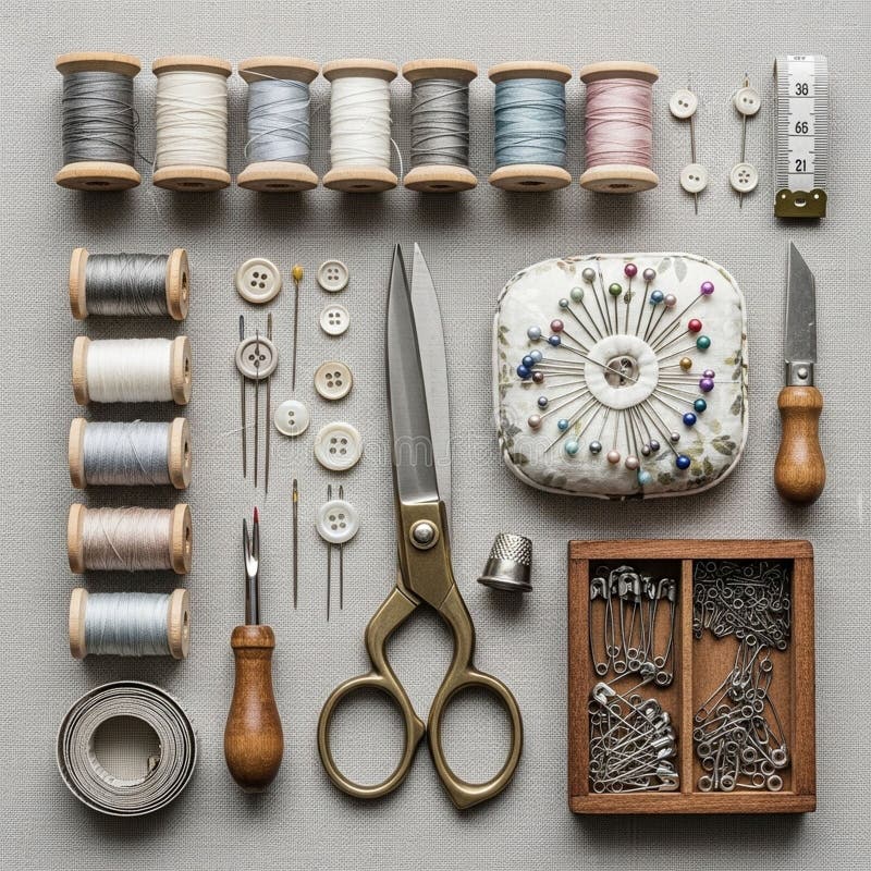 Scissors and a pin cushion filled with multicolored pins are royalty free illustration