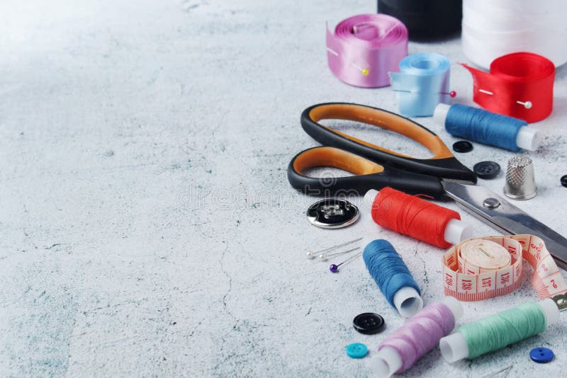 Sewing Tools Forming Background with Copy Space Stock Photo Image of