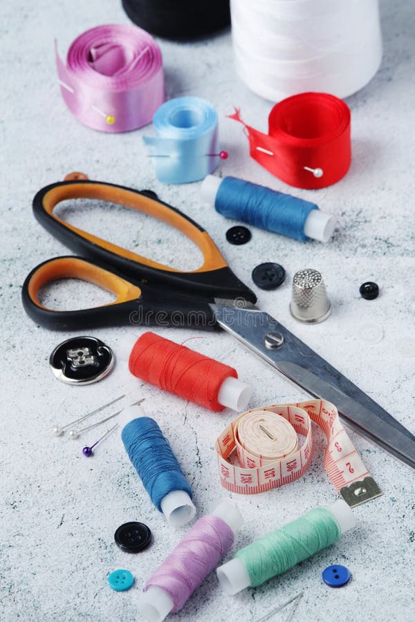 Sewing Tools Forming Background with Copy Space Stock Photo - Image of ...