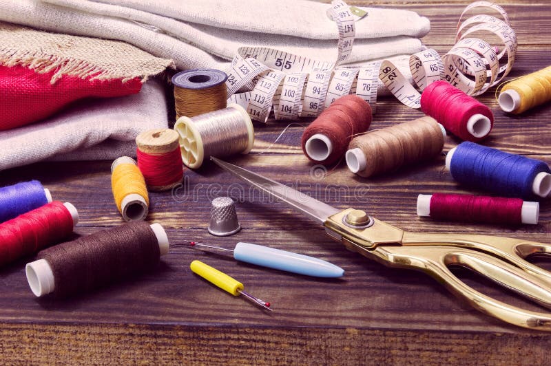 Sewing Tools and Supplies in a Sewing Kit Stock Image Image of group