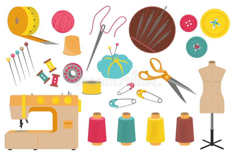 Sewing Tools Set Graphic Elements in Flat Design. Bundle of Measuring
