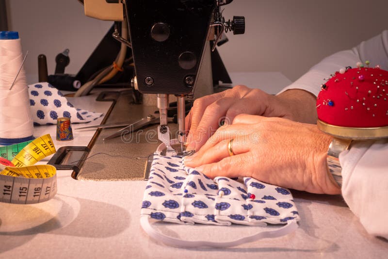 Sewing Work with a Professional Sewing Machine. Stock Photo Image of