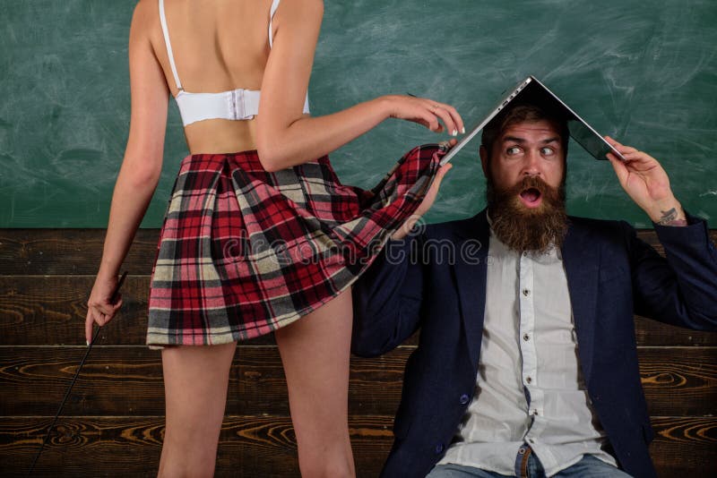 Sex Education. Guy Laptop Erotic Video. Man Experienced Bearded Teacher and  Seductive Female Buttocks Stock Image - Image of couple, lesson: 145812621