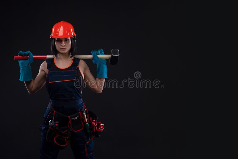 Beautiful Construction Worker With Tool Belt Stock Image