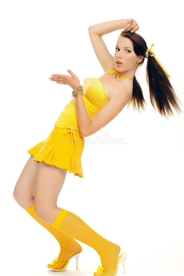 Sex Girl In A Yellow Dress Stock Image Image Of Fashion 10830603