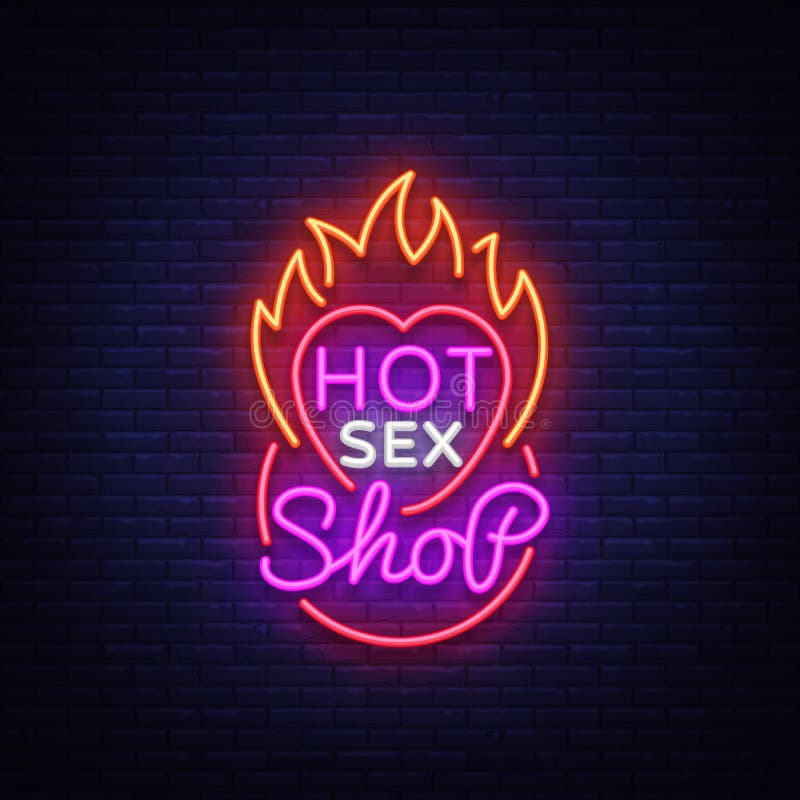 Sex Shop Logo In Neon Style Design Pattern Hot Sex Shop Neon Sign Light Banner On The Theme 