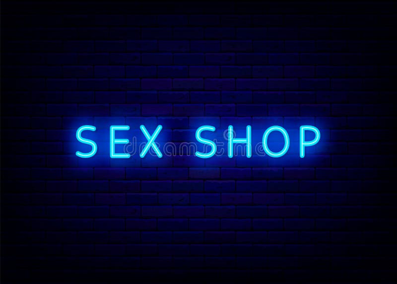Sex Shop Neon Text Signboard Light Advertising Night Bright Promotion On Brick Wall Background 