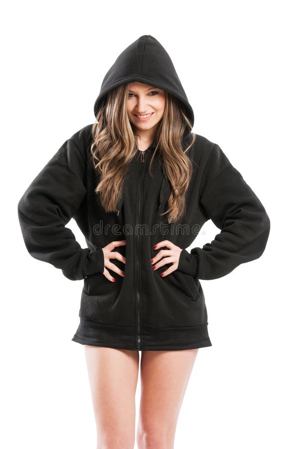Sexig, gullig, krusig och förtjusande ung kvinna som bär en hoodie fotografering för bildbyråer Sexig, gullig, krusig och förtjusande ung kvinna som bär en hoodie fotografering för bildbyråer