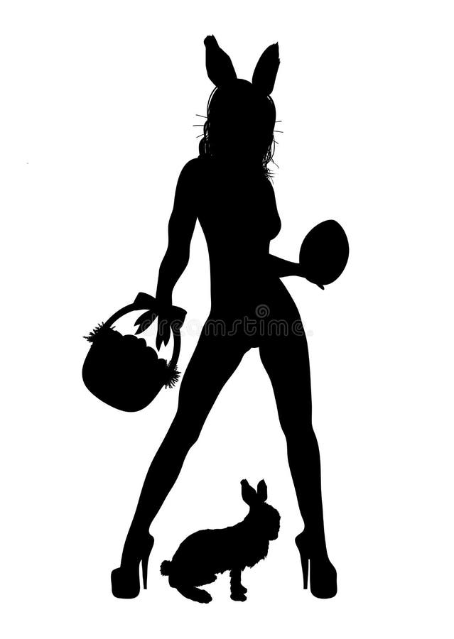 Silhouette of woman dressed as bunny on white. Silhouette of woman dressed as bunny on white