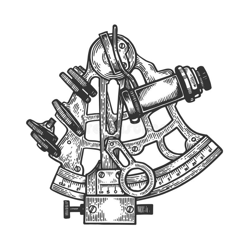 Sextant navigation instrument engraving Royalty Free Vector