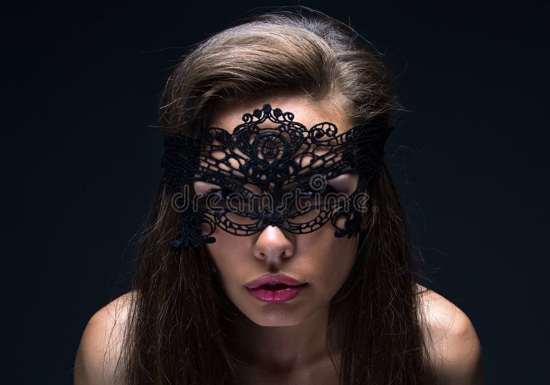 Woman with Black Feather Half Mask Stock Photo Image of halloween