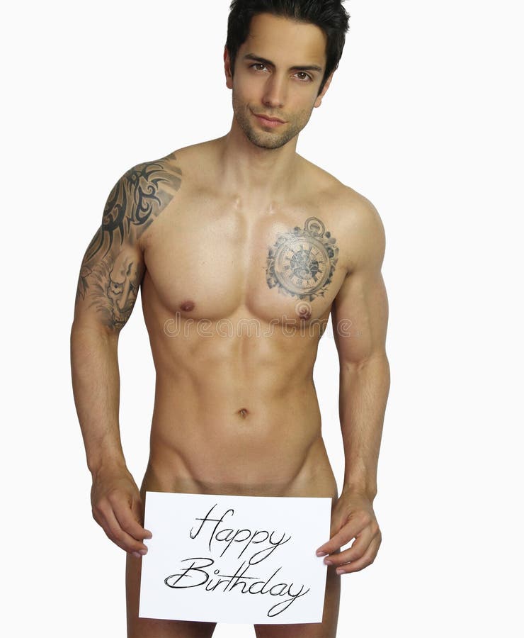 sexy alles Gute zum Geburtstag - gutaussehender Mann nackt lizenzfreie stoc...