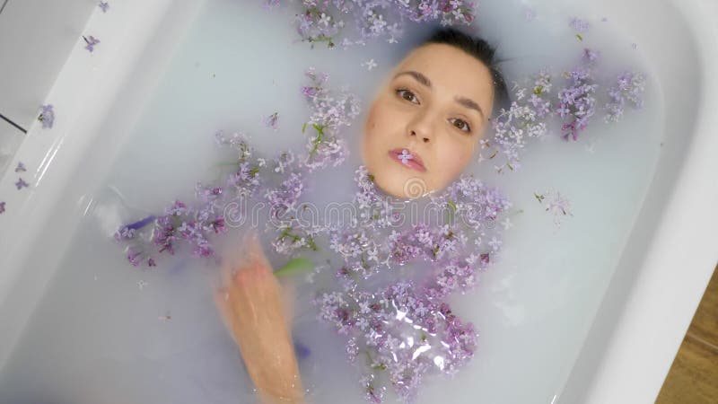 Beautiful Healthy Woman Lies In A Milk Bath Stock Footage Video Of Cosmetics Health 184227580