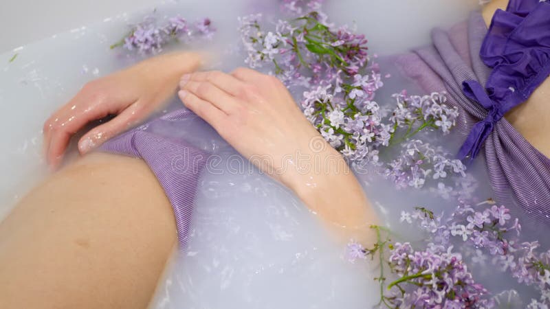 Beautiful Healthy Woman Lies In A Milk Bath Stock Footage Video Of Cosmetics Health 184227580
