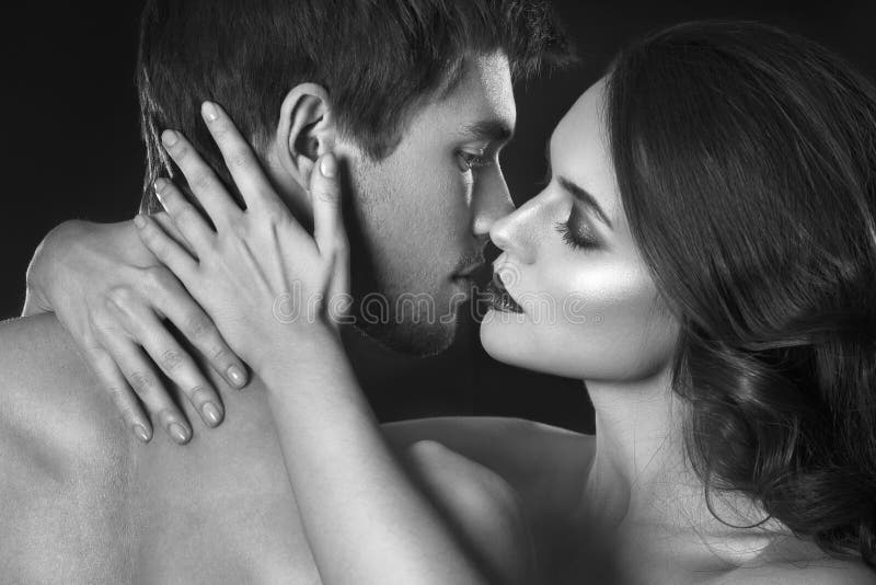 beauty couple. Kissing couple portrait. Sensual brunette woman in underwear with young lover, passionate couple stock photos beauty couple. Kissing couple portrait. Sensual brunette woman in underwear with young lover, passionate couple stock photos