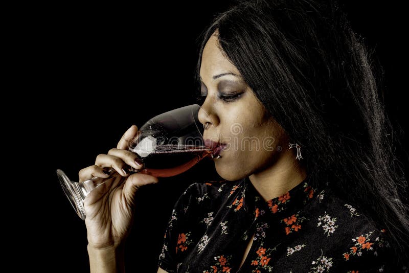 Black Woman Drinking Wine Stock Photo Image Of Elegance 28345332