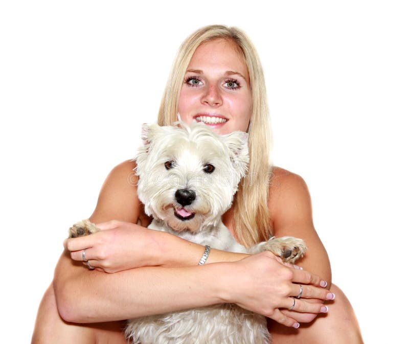 blond girl with dog