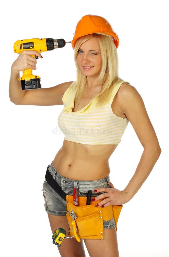 blonde female construction worker.