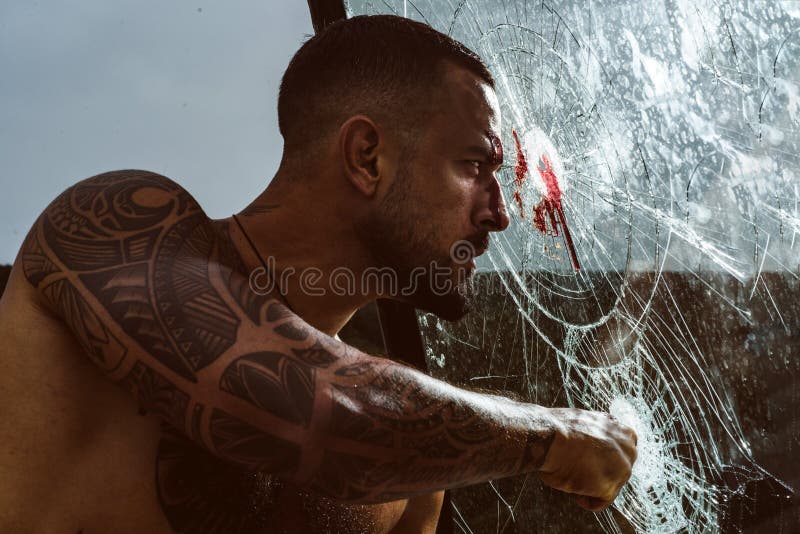 Bloody Man. Guy after Crash. Fist Fight. Brutal Blood Hunk with Tattooed  Body. Muscular Body Punching. Stock Image - Image of body, nude: 202112467