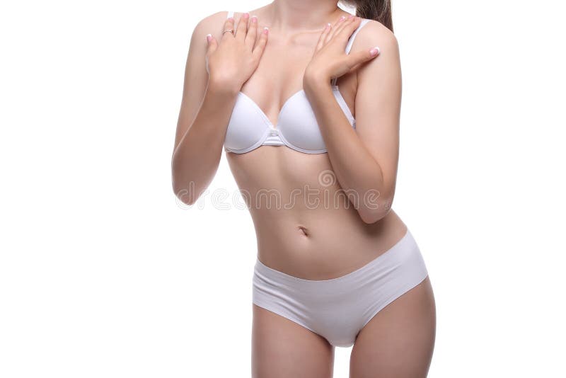 Sexy female body, woman in white underwear, girl in lingerie