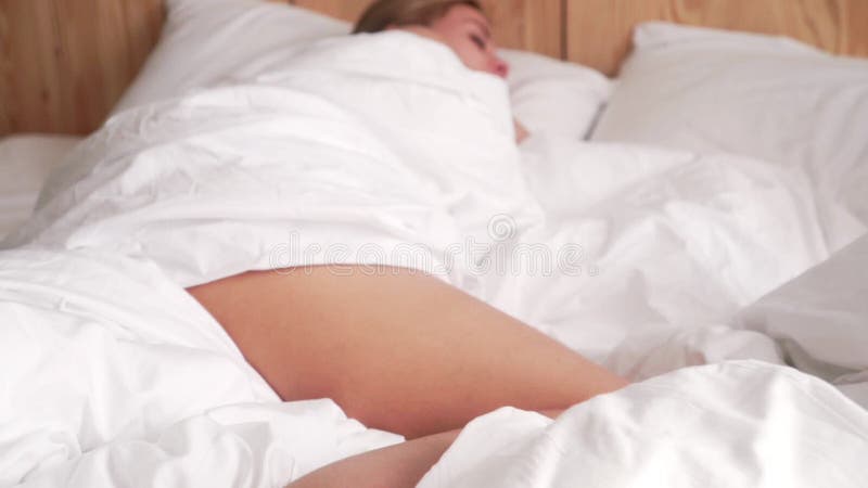 Body Young Woman Sleeping in Bed on Bedroom. Naked Woman Dreaming on Bed Stock Video - Video of bedroom, resting: 100467219