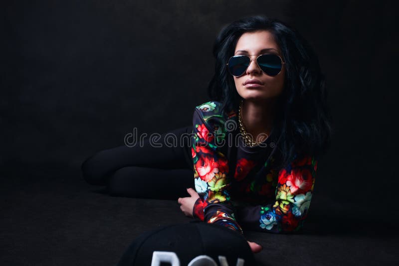 brunette in glasses. Swag girl. Fashion stock photography brunette in glasses. Swag girl. Fashion stock photography