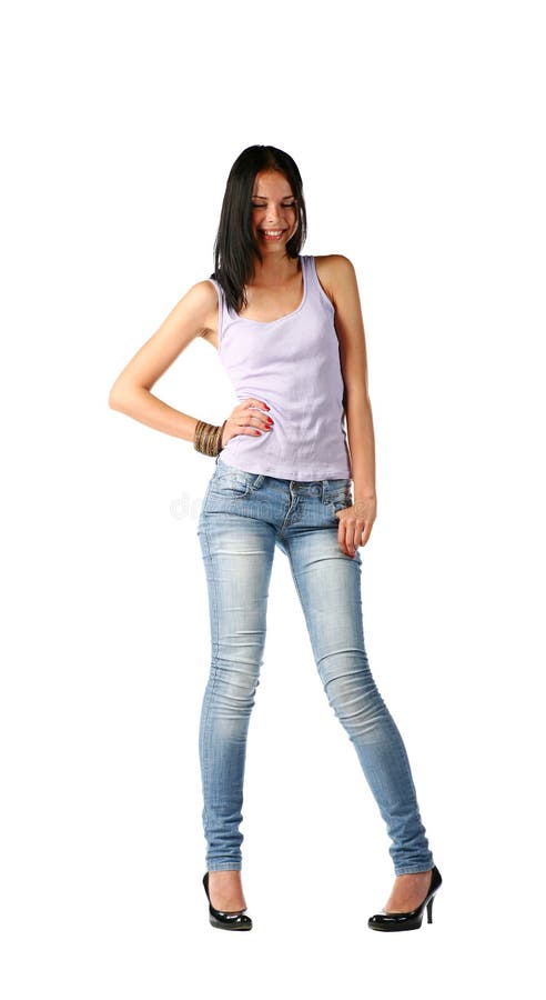 Brunette in jeans stock image. Image of adult, back, hair - 16402209