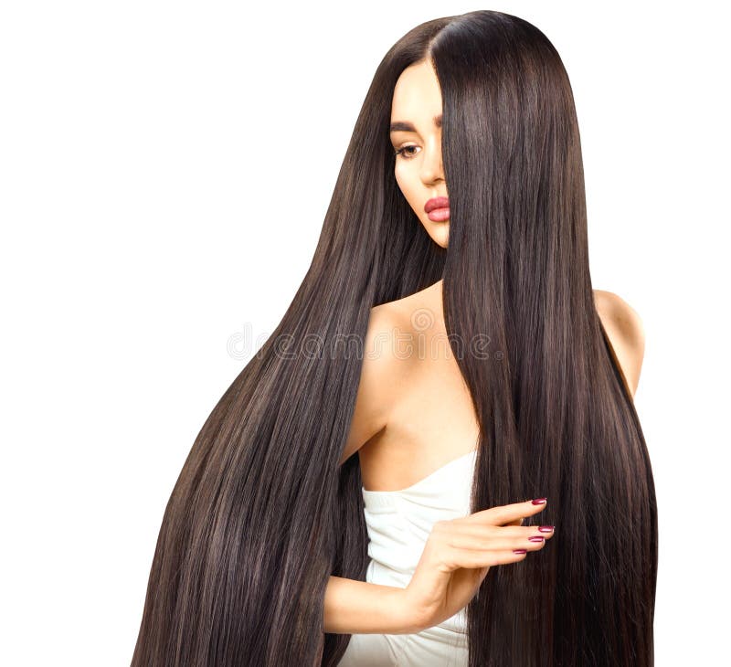 brunette model girl touching her long shiny hair stock photos brunette model girl touching her long shiny hair stock photos