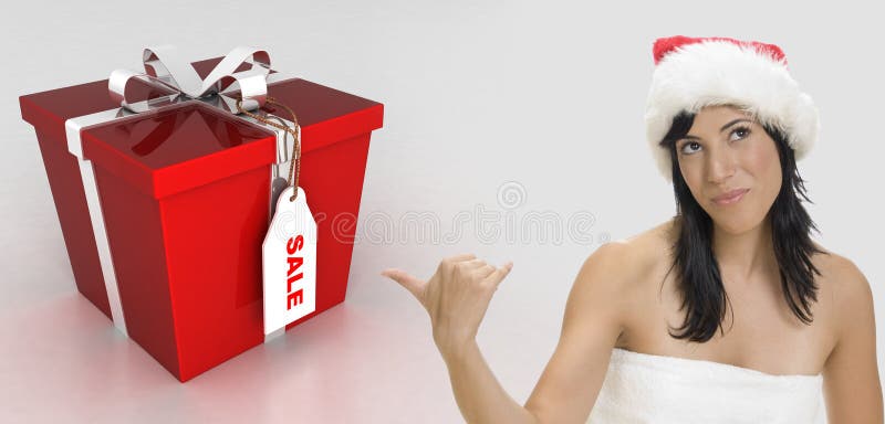 brunette woman wearing santa hat