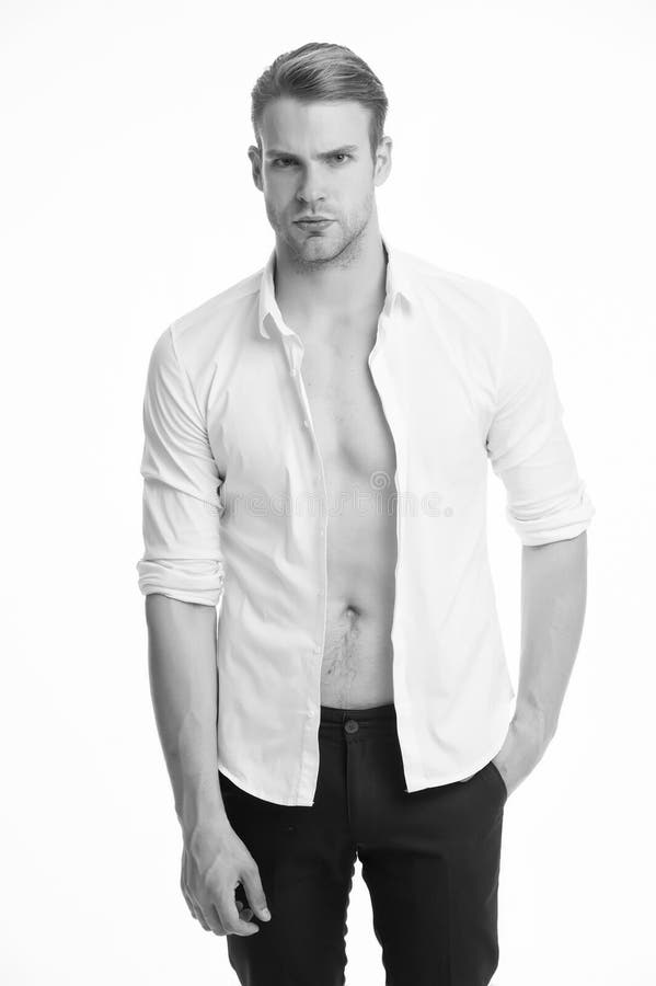 And Charismatic. Bachelor Isolated on White. Man in Unbuttoned Shirt ...