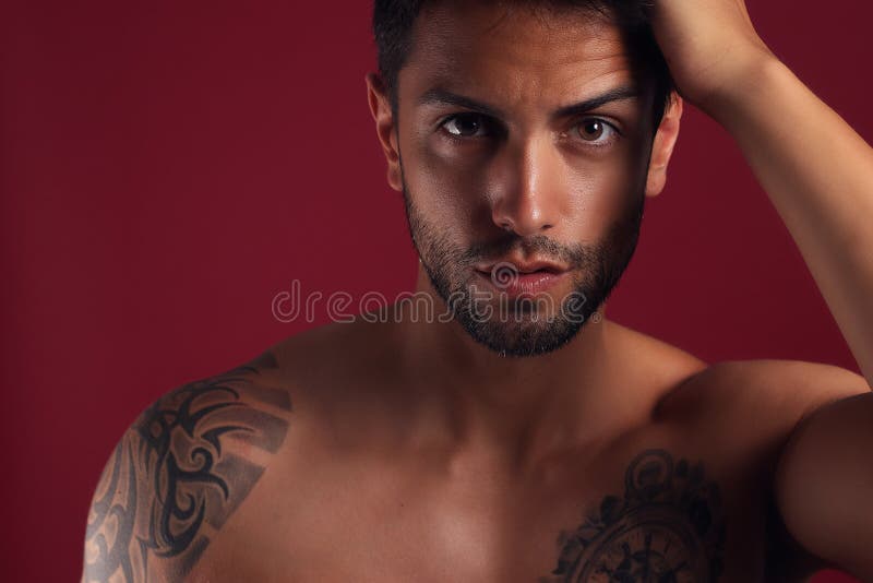Closeup Portrait of Handsome Topless Male Model with Beautiful Brown Eyes Stock Image - Image of male, muscular: 125629755 Closeup Portrait of Handsome Topless Male Model with Beautiful Brown Eyes Stock Image - Image of male, muscular: 125629755