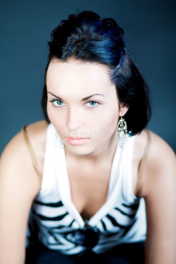 dark hair caucasian slavic girl looking up