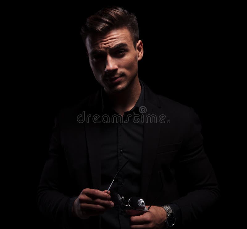 Fashion Man Takes His Sunglasses Off Stock Image - Image of coat ...