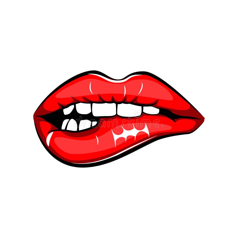 Female Lips. Sign for print, in comics, Fashion, pop art, retro style 80-s 90s. Vector Illustration Isolated