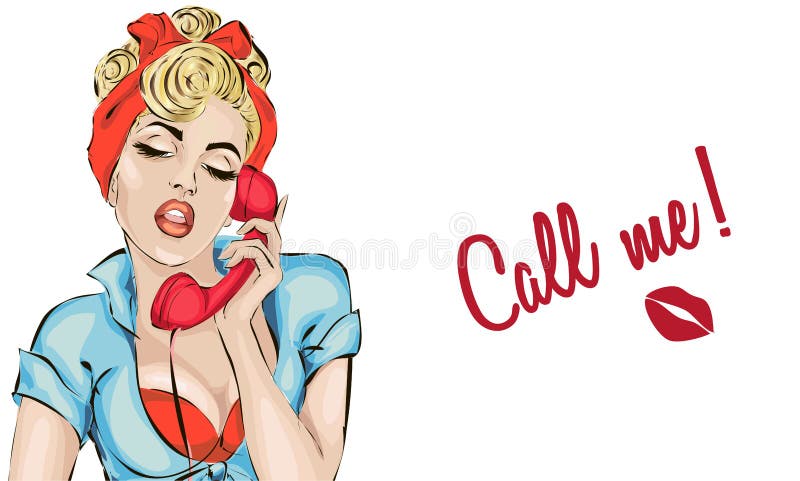 Sexy Frau Pin-oben beantwortet das Telefon Vektorpop-arten-Comics-Retrostilillustration stock abbildung Sexy Frau Pin-oben beantwortet das Telefon Vektorpop-arten-Comics-Retrostilillustration stock abbildung