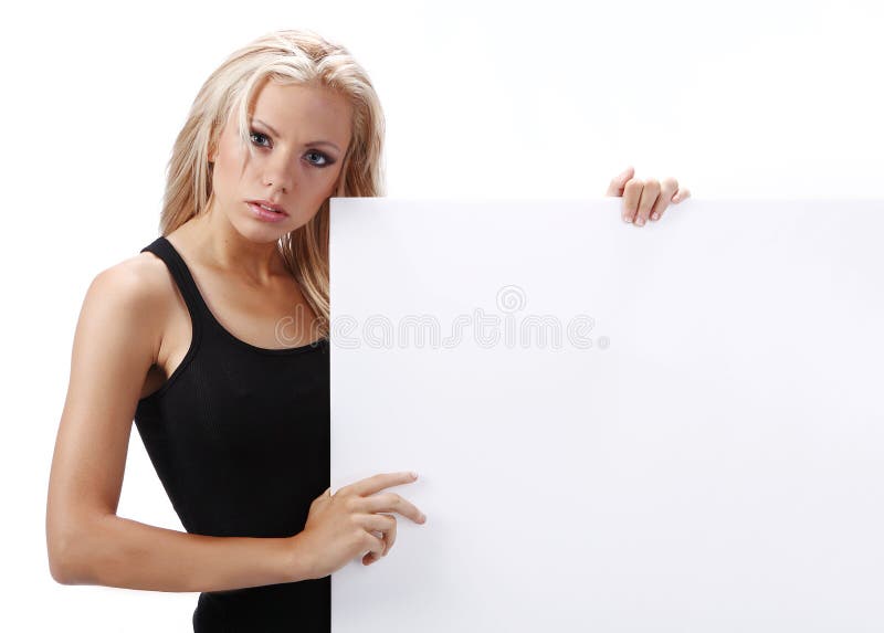 girl holding a blank board