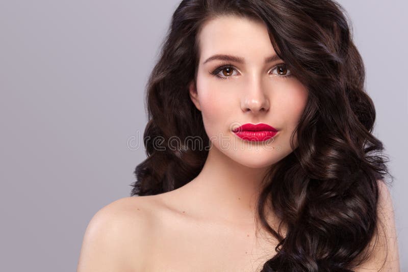 Girl with Long and Shiny Wavy Hair . Beautiful Model, Curly Hairstyle ...
