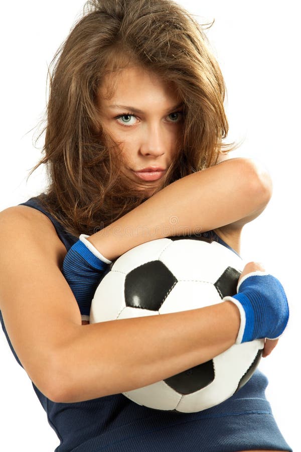 Girl with soccer ball stock photo. Image of blue, concept 15269410