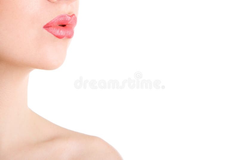 lips of a beautiful young woman over white background