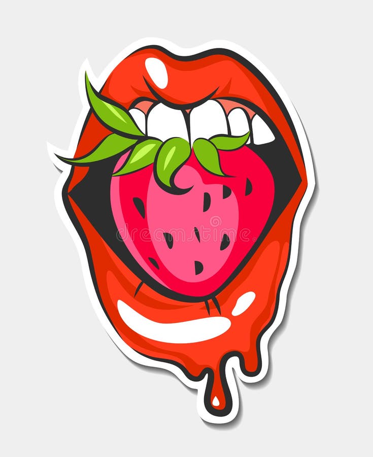 Lips with sweet strawberry, vector illustration stock illustration