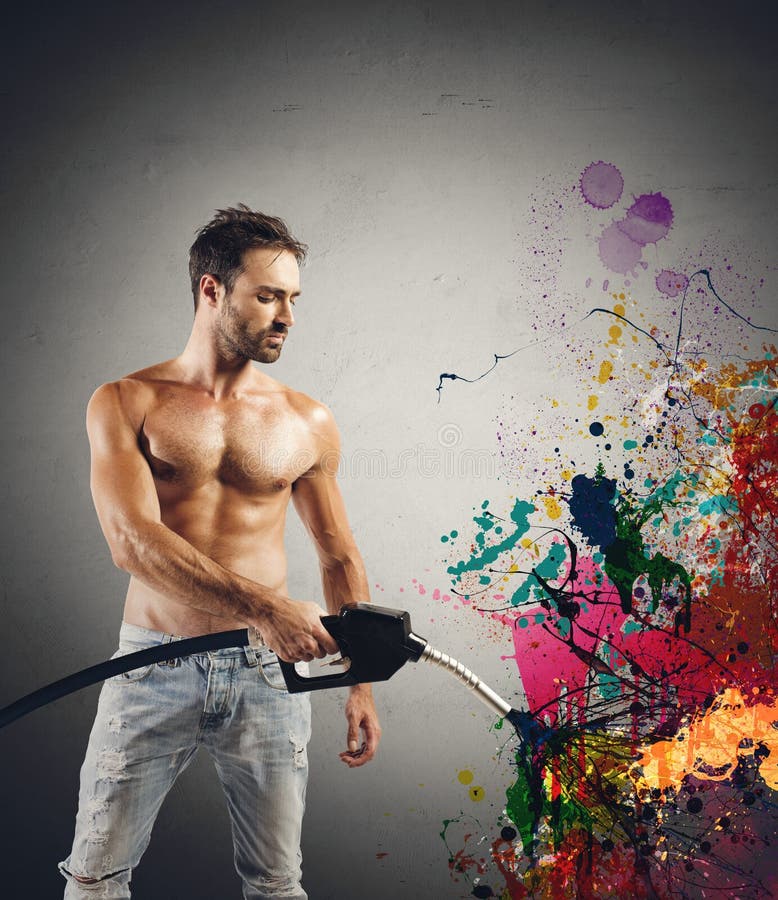 Man with fuel pump stock image. Image of pump, mucle 45621511