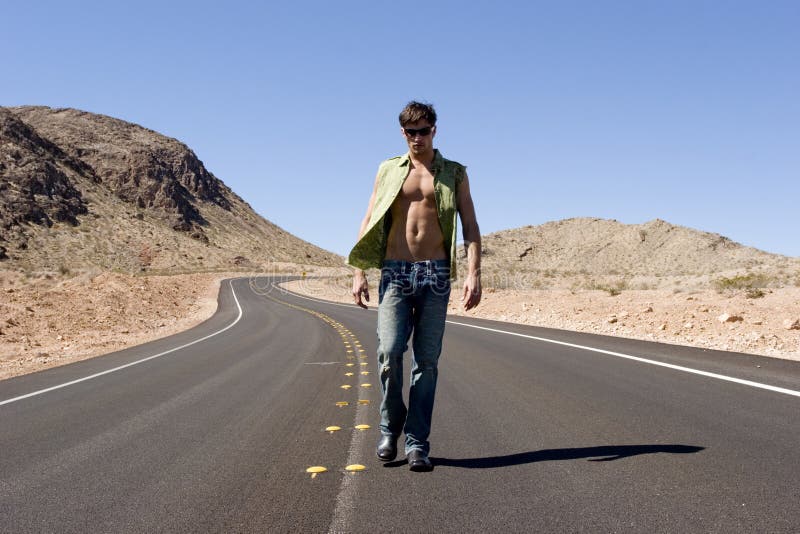 man on road