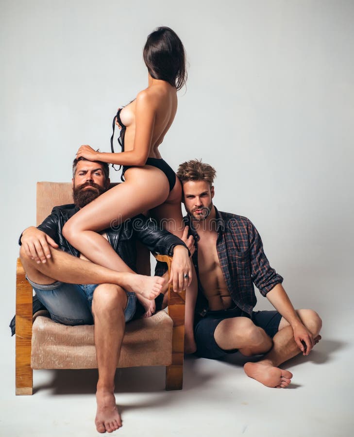 Naked Woman Love in with Two Handsome Bearded picture image
