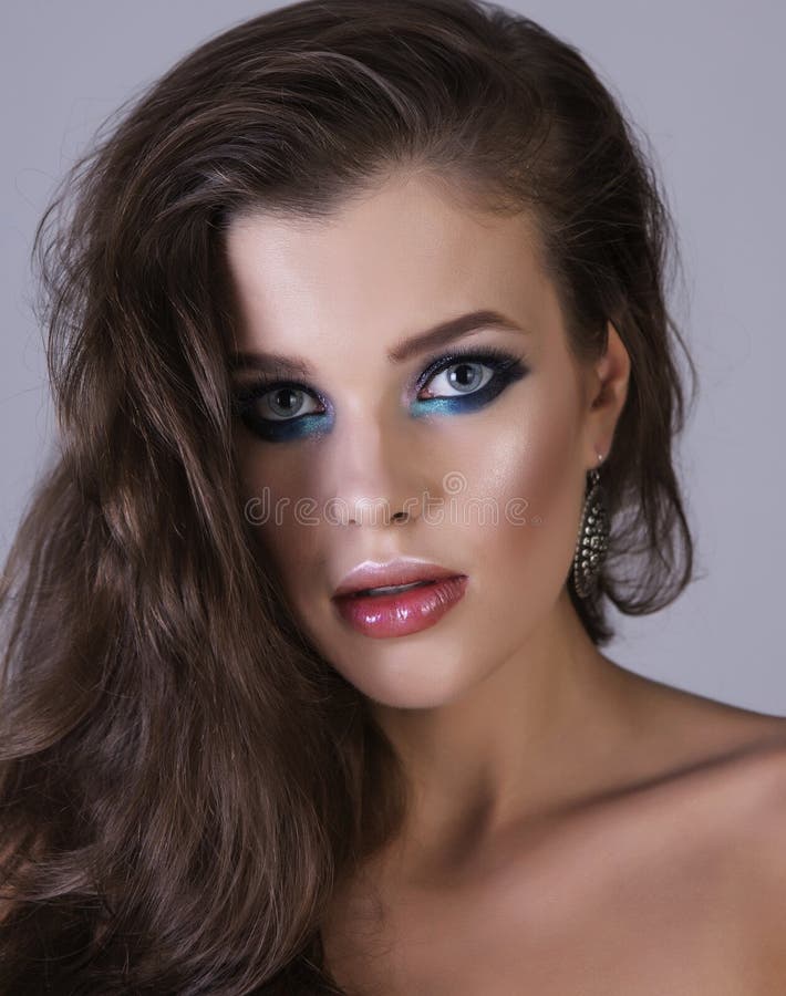 Portrait of a Young Brunette Girl with Shiny Makeup Stock Photo - Image ...