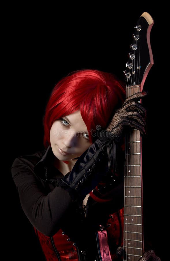 Red haired girl with guitar royalty free stock images