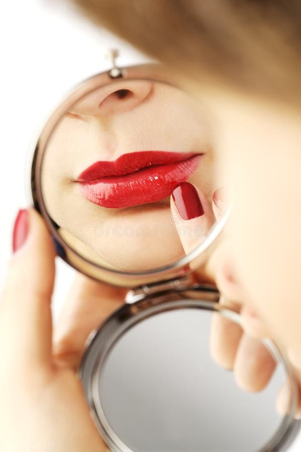 red lips with hand hand mirror royalty free stock photography red lips with hand hand mirror royalty free stock photography