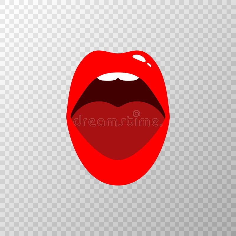 red lips on transparent background. Open mouth with white teeth and tongue. Female beautiful lips with red lipstick vector illustration red lips on transparent background. Open mouth with white teeth and tongue. Female beautiful lips with red lipstick vector illustration