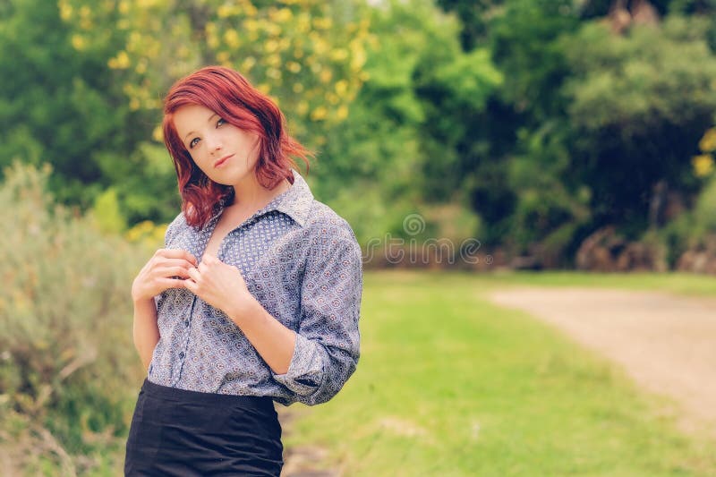 Redhead In The Park Stock Image Image Of Standing Holding 67208479 